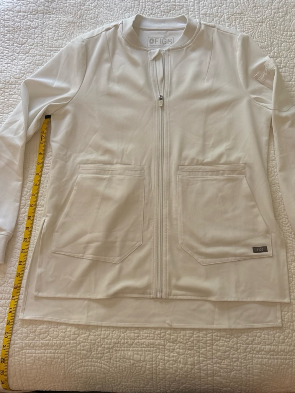 FIGS Women's White Zip Utility Jacket with Patch Pockets